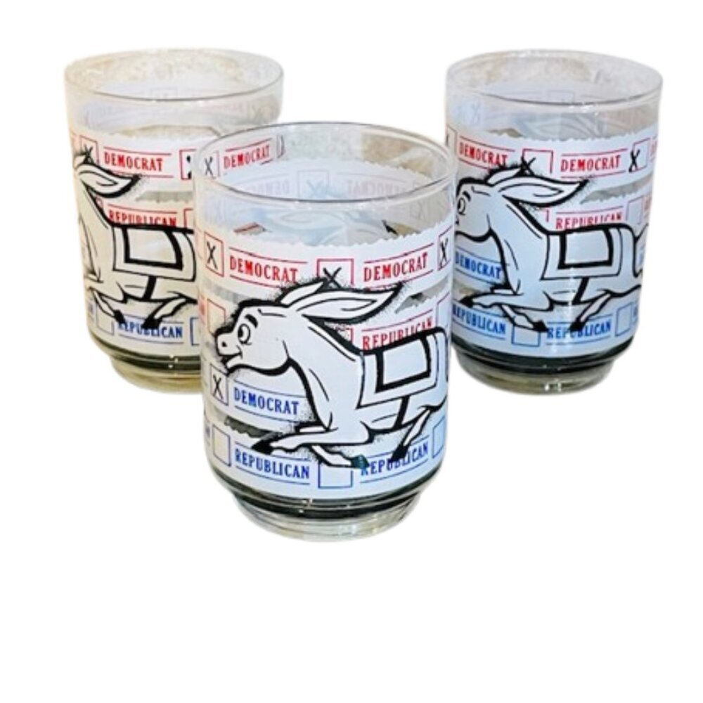 Vintage Libbey Democrat Glasses-Set of 3-Donkey